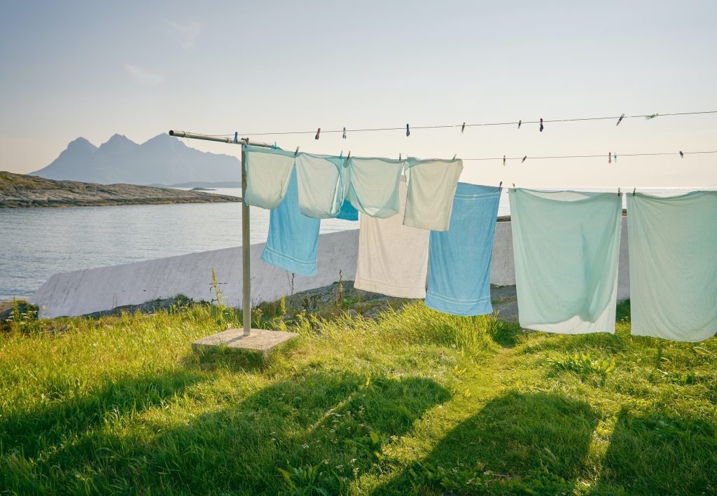 green washing hanging on a washing line