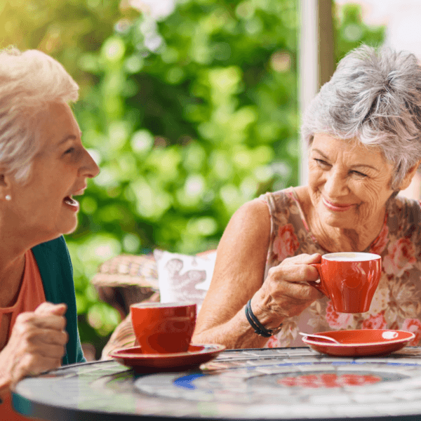 Three women at a café.